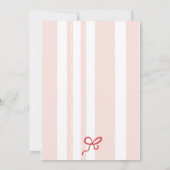 赤ピンクストライプ色イタリアンのチャオ赤ちゃんシャワー サンキューカード (裏面)