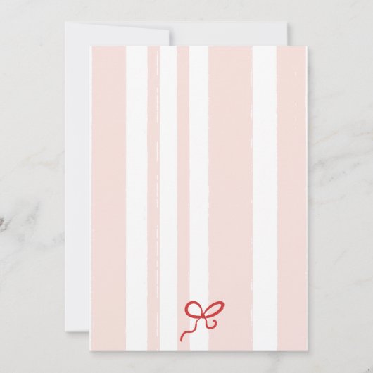 赤ピンクストライプ色イタリアンのチャオ赤ちゃんシャワー サンキューカード (裏面)