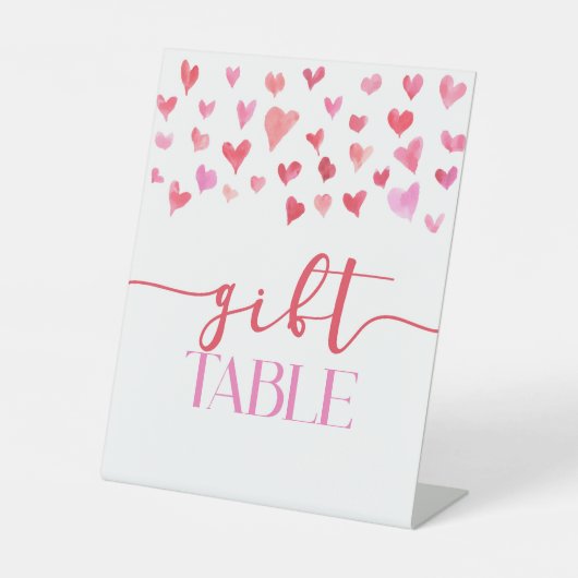 赤ピンクハートバレンタインデギフトテーブルパーティー記号 台座サイン (正面)