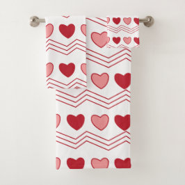 赤ピンクハートバレンタインパターン バスタオルセット