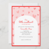 赤ピンクハートリトルスウィートガールベビーシャワー 招待状 (正面)