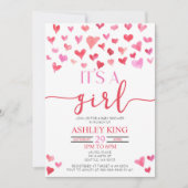 赤ピンクハート女の子ベビーシャワー招待状 招待状 (正面)