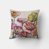 赤ピンクパープルポピー花ポピーフローラ クッション (裏面)