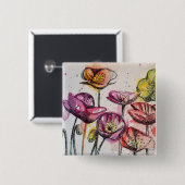 赤ピンクパープルポピー花ポピーフローラ 缶バッジ (正面&裏面)