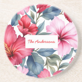 赤ピンクフローラ水色エレガント コースター