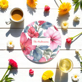 赤ピンクフローラ水色エレガント コースター