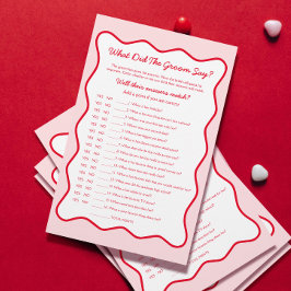 赤ピンクブライダルシャワーゲーム新郎は何と言った