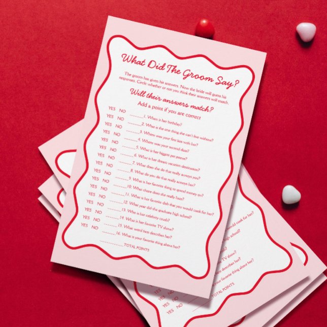 赤ピンクブライダルシャワーゲーム新郎は何と言った (クリエイターアップロード済み)