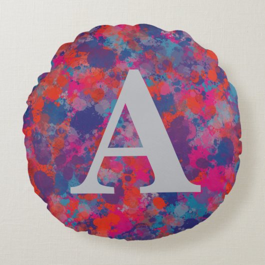 赤ピンクブルーパープルドロップスモダンクカラフルッション ラウンドクッション (正面)