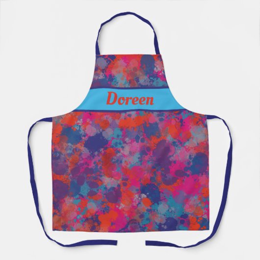 赤ピンクブルーパープルモダンロカラフルップ エプロン (正面)