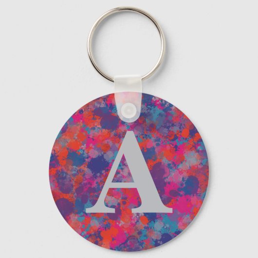 赤ピンクブルーパープルモダンロカラフルップ キーホルダー (正面)