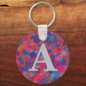 赤ピンクブルーパープルモダンロカラフルップ キーホルダー (正面)