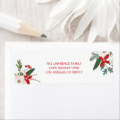 赤ピンクモダンフローラメリークリスマスアドレス ラベル (インサイチュ)