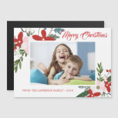 赤ピンクモダンフローラメリークリスマスフォトカード (正面/裏面)