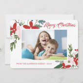 赤ピンクモダンフローラメリークリスマスフォトカード シーズンカード (正面)