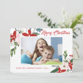 赤ピンクモダンフローラメリークリスマスフォトカード シーズンカード (スタンド正面)
