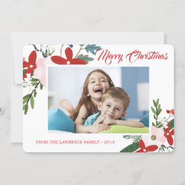 赤ピンクモダンフローラメリークリスマスフォトカード シーズンカード