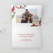 赤ピンクモダンフローラメリークリスマスフォトカード シーズンカード (内部)