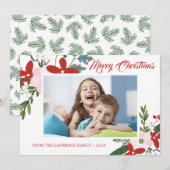 赤ピンクモダンフローラメリークリスマスフォトカード シーズンカード (正面/裏面)