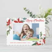 赤ピンクモダンフローラメリークリスマスフォトカード シーズンカード (スタンド正面)