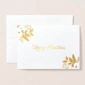 赤ピンクモダンフローラメリークリスマスフォトカード 箔カード (封筒付き正面)