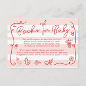 赤ピンクレトロかわいい図解入りの、写真付きの本ベビーシャワー エンクロージャーカード (正面)