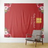 赤ピンク中国のフローラ結婚の背景 タペストリー (インサイチュ(横))