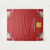 赤ピンク中国のフローラ結婚の背景 タペストリー (正面(横))