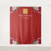 赤ピンク中国のフローラ結婚の背景 タペストリー (正面)