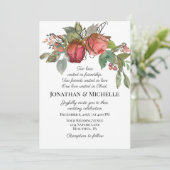 赤ピンク二バラ緑のクリスチャン結婚ズ 招待状 (スタンド正面)