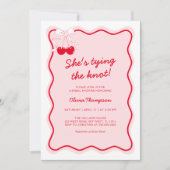 赤ピンク彼女は結び目ブライダルシャワー 招待状 (正面)