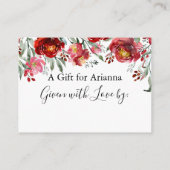 赤ピンク水彩フラワーノーラップブライダルシャワー エンクロージャーカード (裏面)