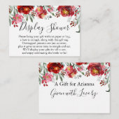 赤ピンク水彩フラワーノーラップブライダルシャワー エンクロージャーカード (正面/裏面)