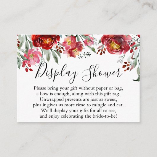 赤ピンク水彩フラワーノーラップブライダルシャワー エンクロージャーカード (正面)