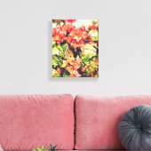 赤ピンク水彩花模様1 キャンバスプリント (インサイチュ (リビング))