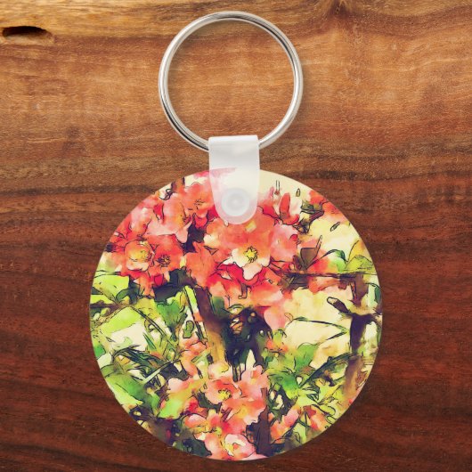 赤ピンク水彩花模様1 キーホルダー (正面)