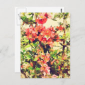 赤ピンク水彩花模様1 ポストカード (正面/裏面)