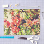 赤ピンク水彩花模様1 薄葉紙 (クラフト)