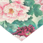 赤ピンク牡丹と緑葉色の模様 ショートテーブルランナー (コーナー)