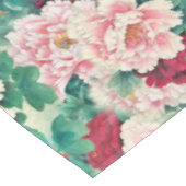 赤ピンク牡丹と緑葉色の模様 テーブルクロス (アングル)