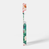 赤ピンク牡丹と緑葉色の模様 iPhoneケース (左側面)