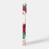 赤ピンク牡丹と緑葉色の模様 iPhoneケース (右側面)