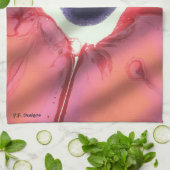 赤ピンク紫抽象芸術アクリル花 キッチンタオル (折り畳み)