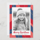 赤ピンク紺色のレトロなクリスマス写真 シーズンカード (正面)