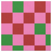 赤ピンク緑のチェック柄デザイン ファブリック (クローズアップ)