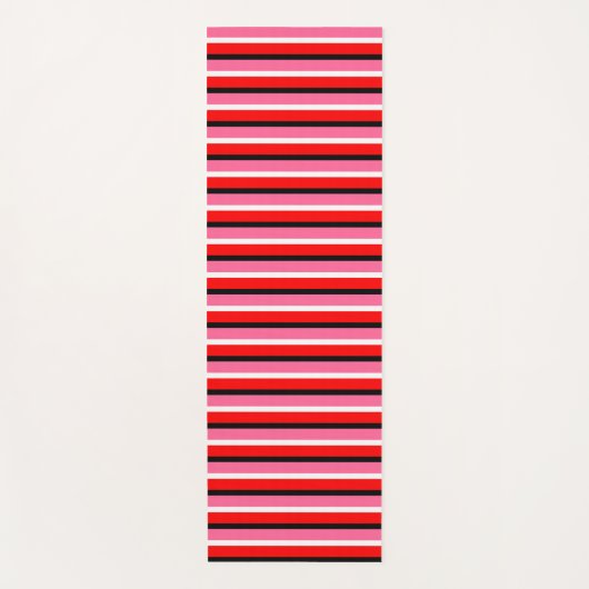 赤ピンク色のストライプデザイン ヨガマット (正面)