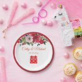 赤ピンク色のフローラ中国のモダン結婚の ペーパープレート (パーティー)