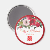 赤ピンク色のフローラ中国のモダン結婚の マグネット (正面/裏面)