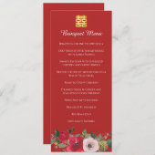 赤ピンク色のフローラ中国のモダン結婚の メニュー (正面/裏面)