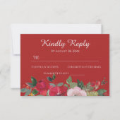 赤ピンク色のフローラ中国のモダン結婚の 出欠カード (正面)